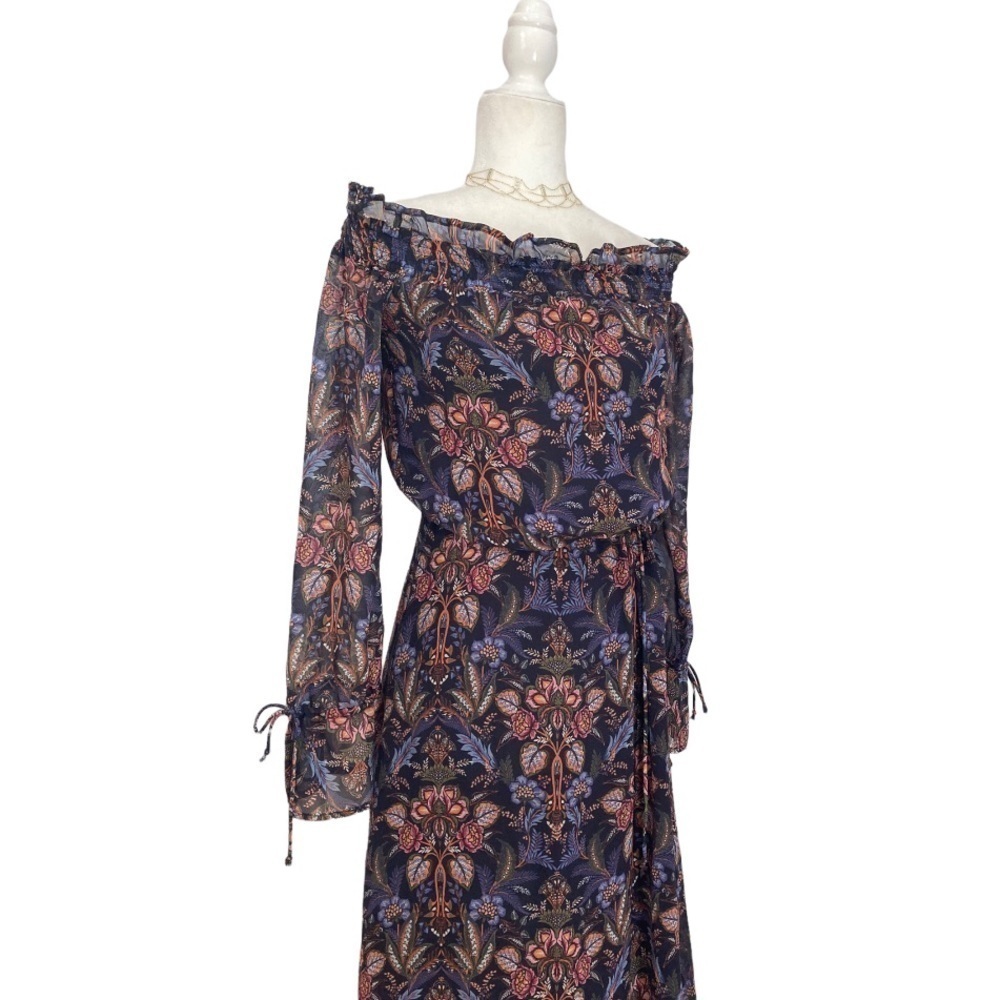 ECRU Clothing Silk Floral Ruffle Maxi Dress On or off Shoulder - Picture 4 of 11
